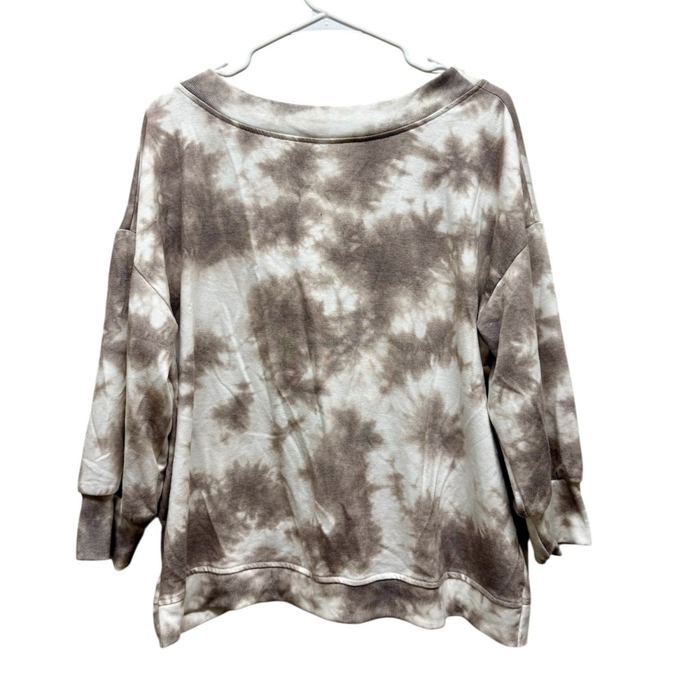 2/$15 Cato - Brown & Cream Tie Dye Open Back Long Sleeve Sweatshirt Size Large